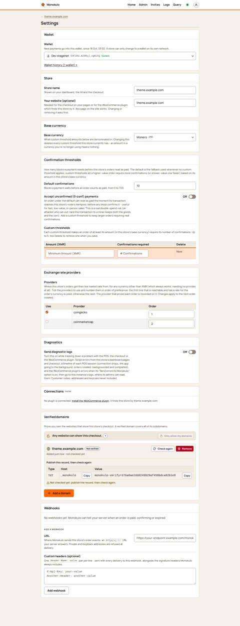 Store settings, Desktop, light