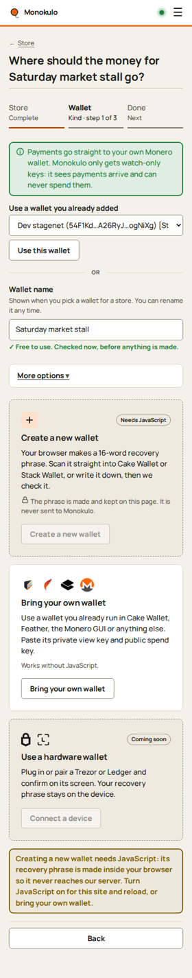 Wallet choice no javascript, Phone portrait, light