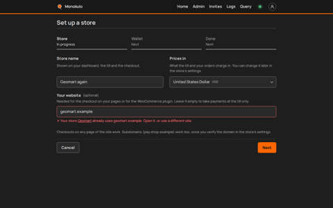 Store site taken, Desktop, dark