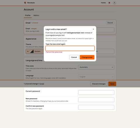 Account email confirm, Desktop, light