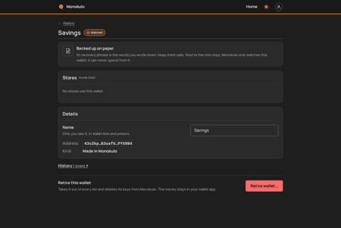 Wallet details, Desktop, dark