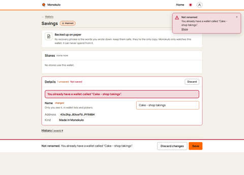 Wallet details failed, Desktop, light