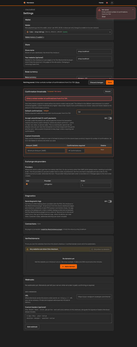 Store settings failed, Desktop, dark
