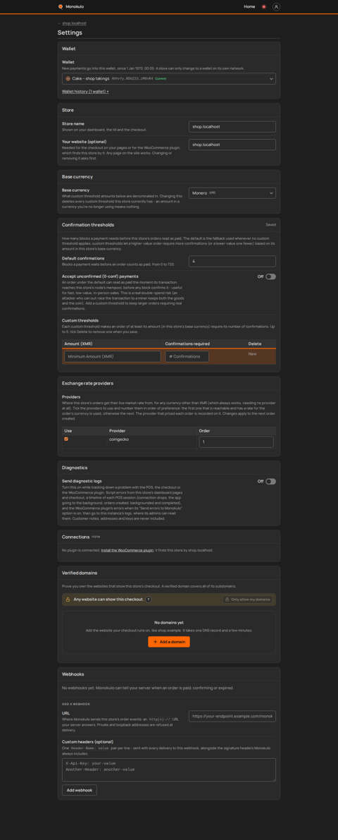Store settings saved, Desktop, dark
