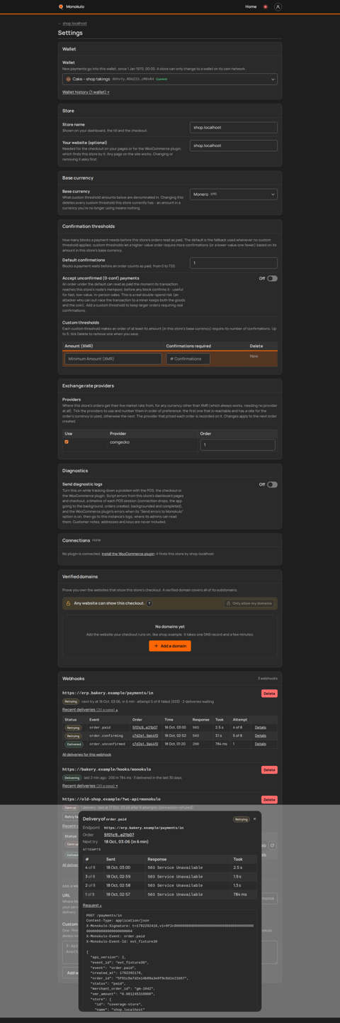 Store webhooks detail dialog, Desktop, dark
