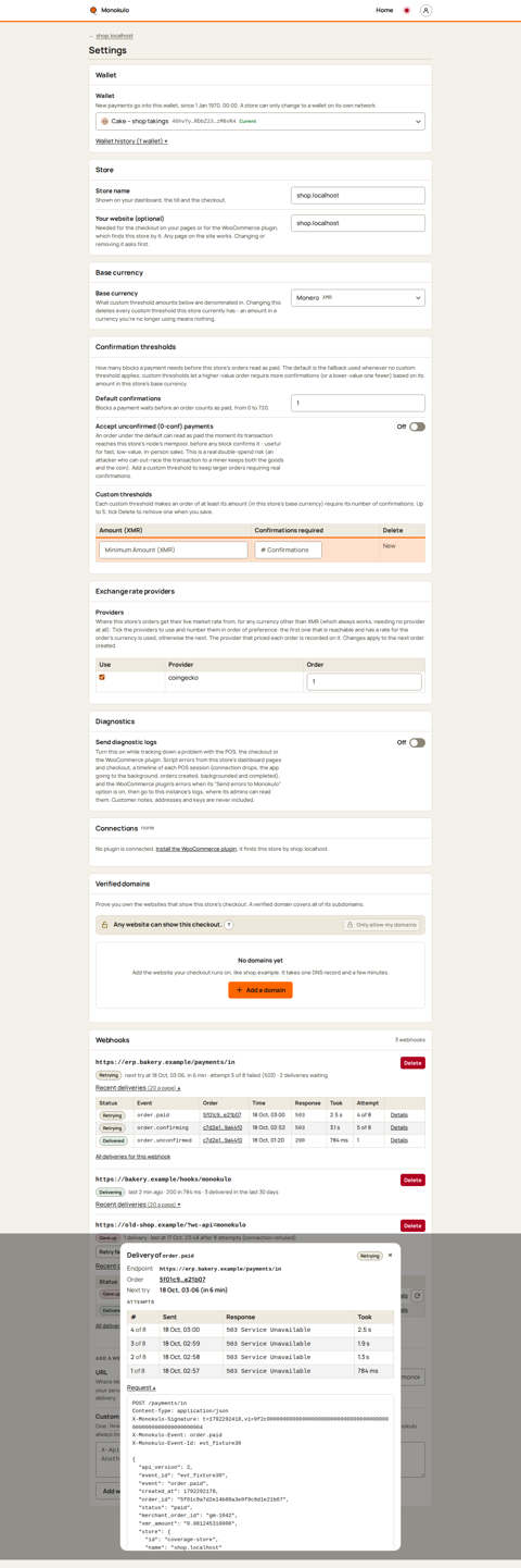 Store webhooks detail dialog, Desktop, light