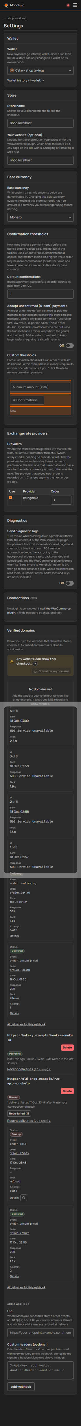 Store webhooks detail dialog, Phone portrait, dark