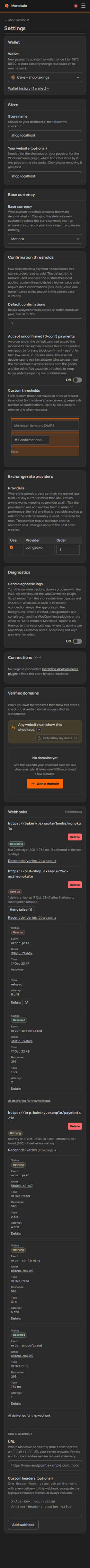 Store webhooks healthy, Phone portrait, dark