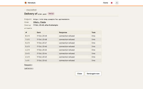 Store webhooks detail page, Desktop, light