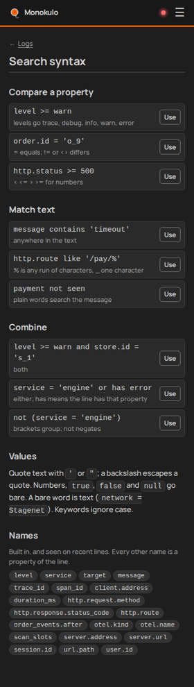 Syntax page, Phone portrait, dark